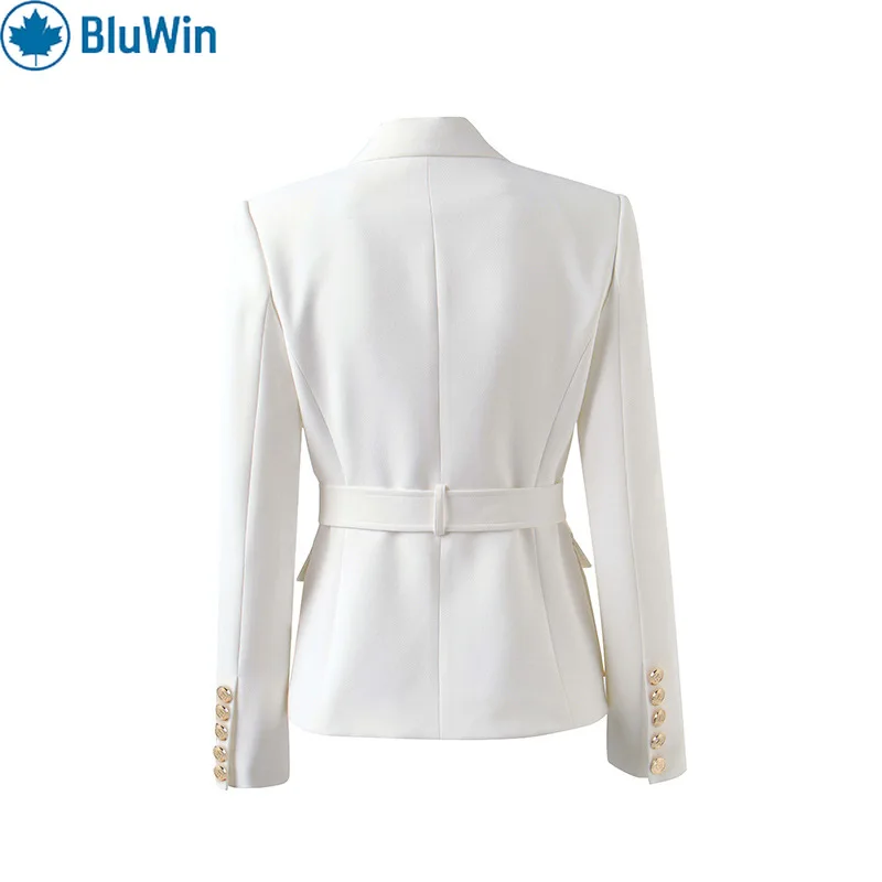 BluWin جديد 9 ألوان وصول مربوط السترة المرأة مزدوجة الصدر الذهب زر محززة التلبيب سليم صالح مكتب العمل سترة