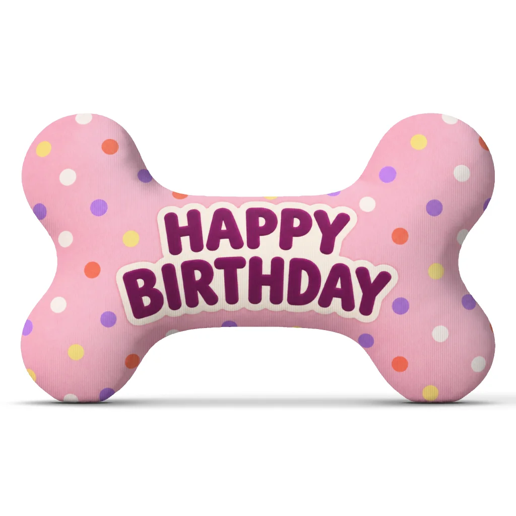 Happy Birthday Dog Bone Shaped Plush Pillow Colorful Confetti Throw Cushion Pet Party Decor Gift for Dog Lovers Sofa Home