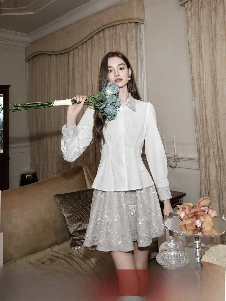 

Ele KeaJiang Commute Color Blo irt Замшевая юбка Комплект женской Faion Slim Fit irt с затягивающей талией Весна Осень