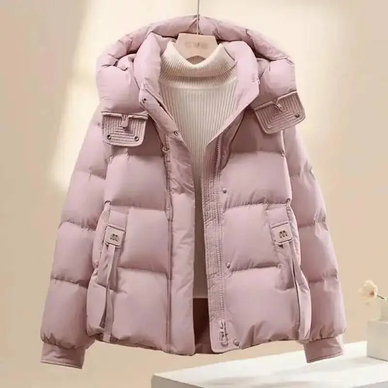 

2025 New Down Winter Thicken Warm Cotton Women's Korean Cold Detachable Hooded Parker Padded Jacket