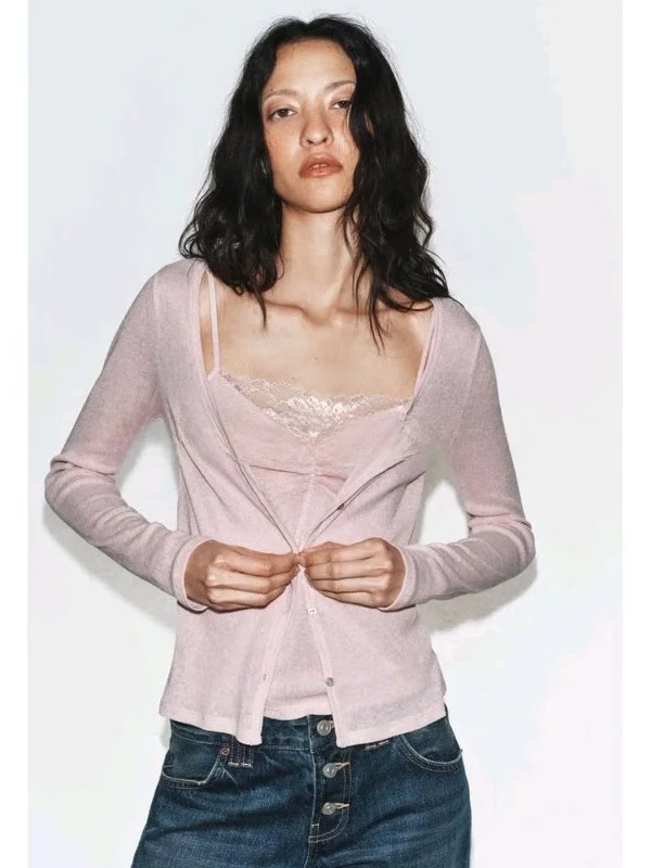 Casual Style Women's Long Sleeve V-Neck Lace Patchwork Top Multi-Buckled 3D Effect Fashion City Walk Suitable for Middle-Aged