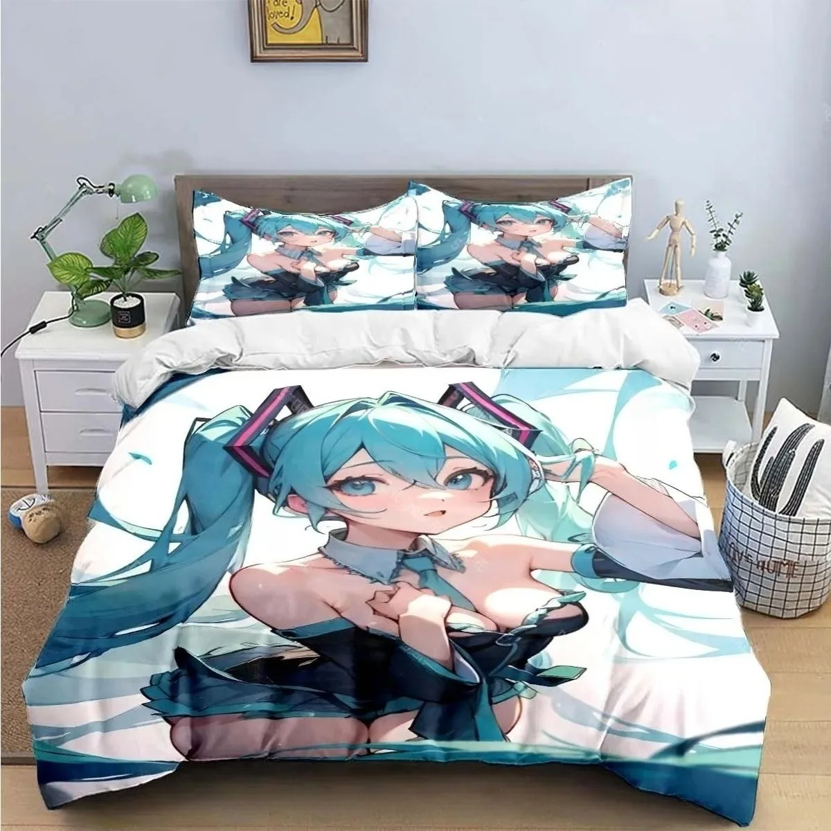 2026年初音ミクアニメ-100-ポリエステル寝具セット-掛け布団カバーセット-プリント入り漫画ホームデコレーション