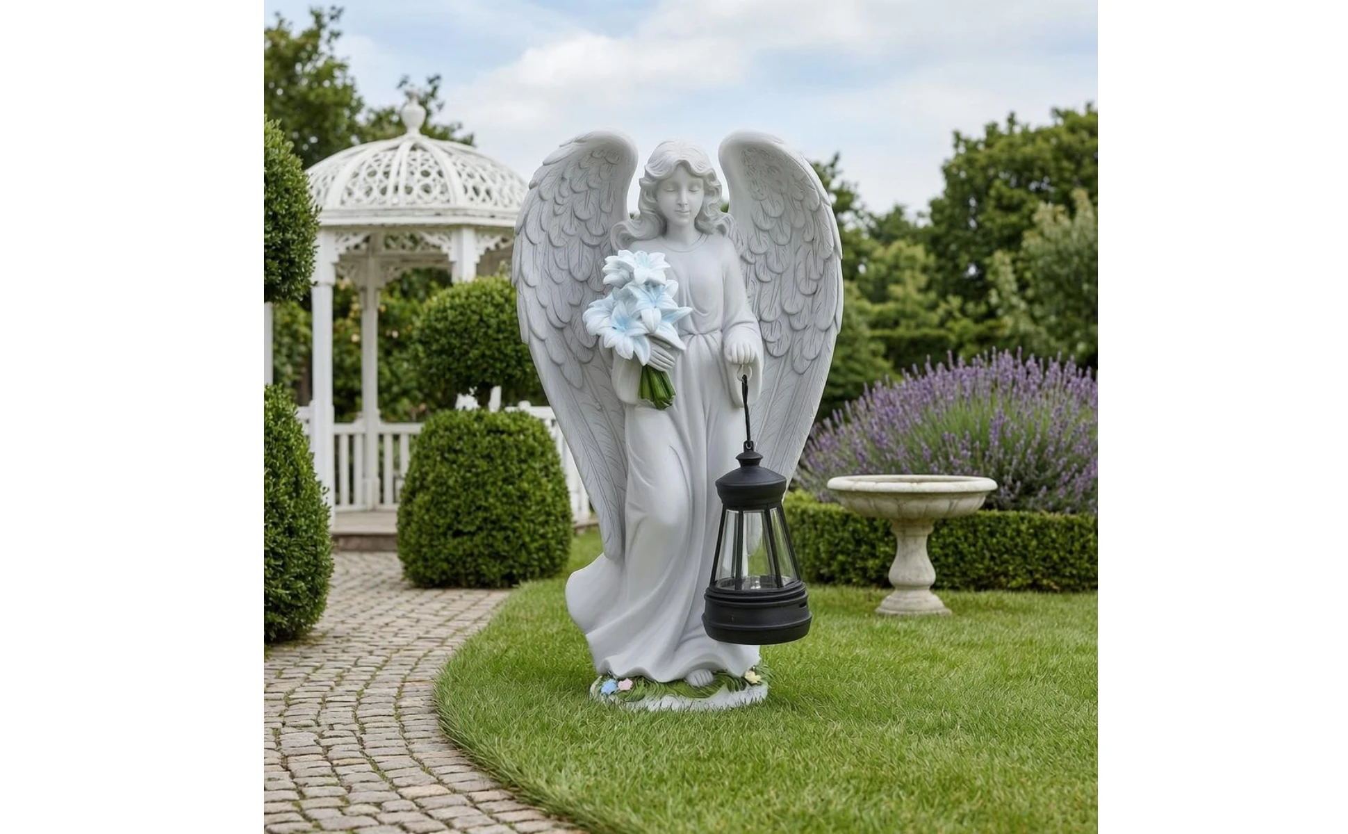 Angel Lantern Statue Feathered Wings Solar Angel Statue Outdoor Decor Decorative Weather Resistant for Walkway