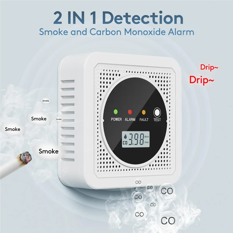【B74A】 Detector de humo y monóxido de carbono 2 en 1 Detector de humo y detector de monóxido de carbono 	   Para el hogar u la oficina