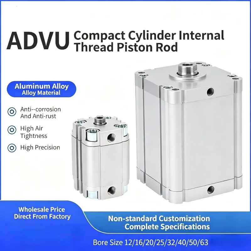 ADVU16-50-P-A 63-100-P-A Compact Cylinder ADVU-12/16/20/25/32/40/50/63/80-P-A With Magnet Internal Thread Stroke 5-100mm