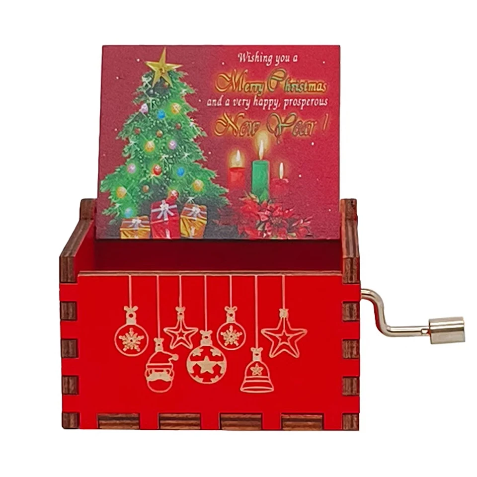

New Wooden Hand Crank Music Box Classical Carved Merry Christmas Theme Music Box Halloween Christmas New Year Birthday Gifts