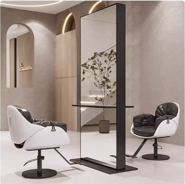 New net red hair salon mirror table single and double floor mirror hairdressing mirror with base tray seat studio special