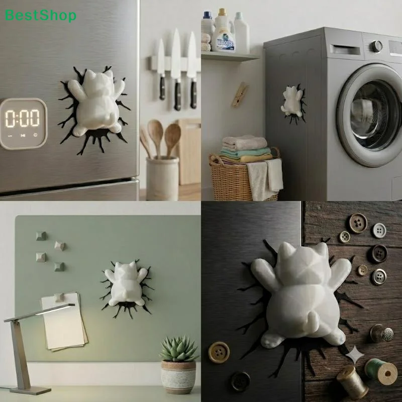 ★3D Printing Cartoon Cat Colliding Into A Wall Refrigerator Magnet Car Decoration Creativity Doll Collect Room Ornament Toy