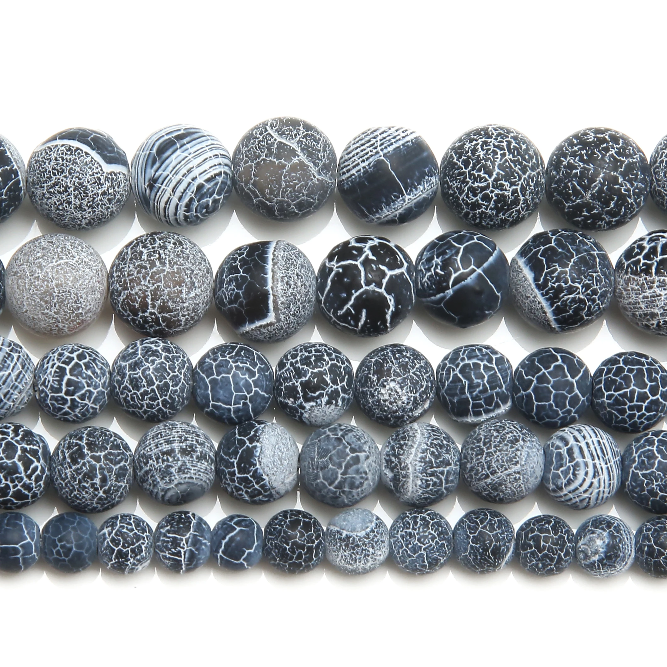 Natural Stone Frost Crab Black Agate Round Loose Beads 6 8 10 12MM Pick Size For Jewelry Making