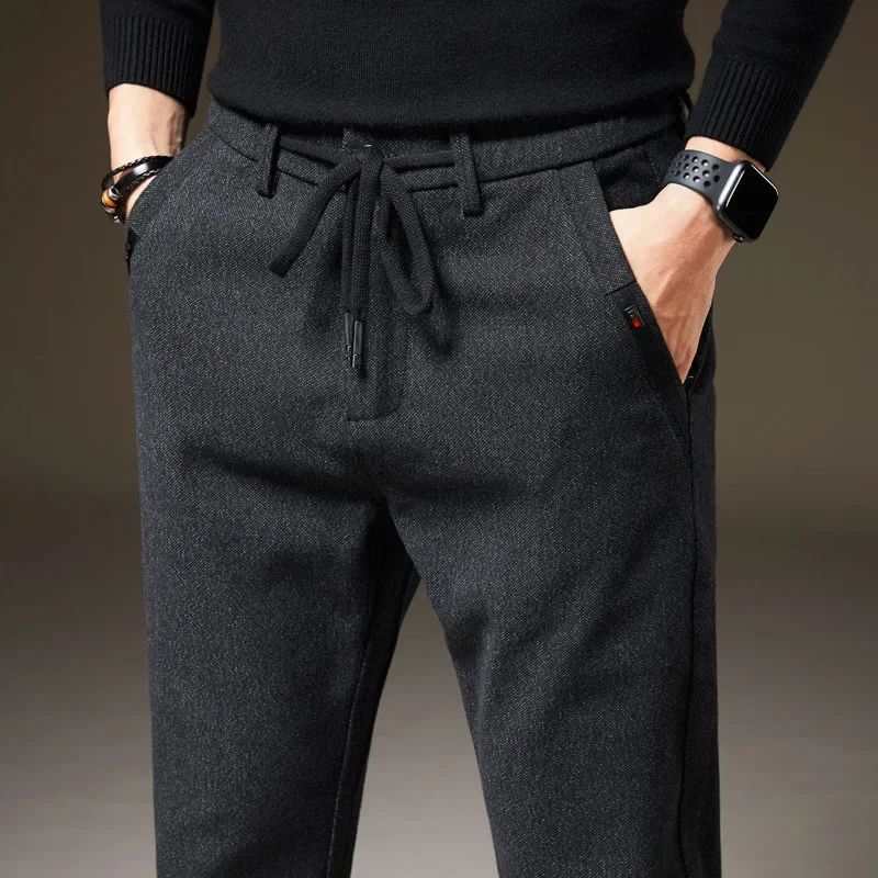 Men\'s Winter Fleece Warm Casual Pants Classic Style Thick Cotton Straight-leg Trousers Male Brand Men Clothing