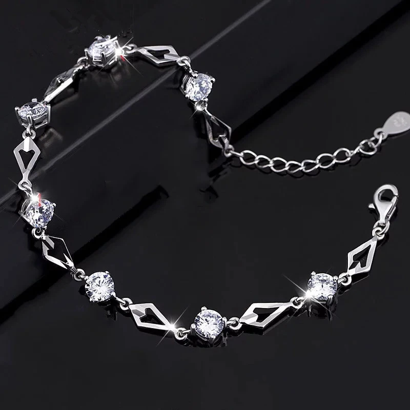 Pulseras de joyería de plata 925 para mujer, pulsera de plata de ley 925 con amatista a la moda, pulsera de boda para mujer, regalo