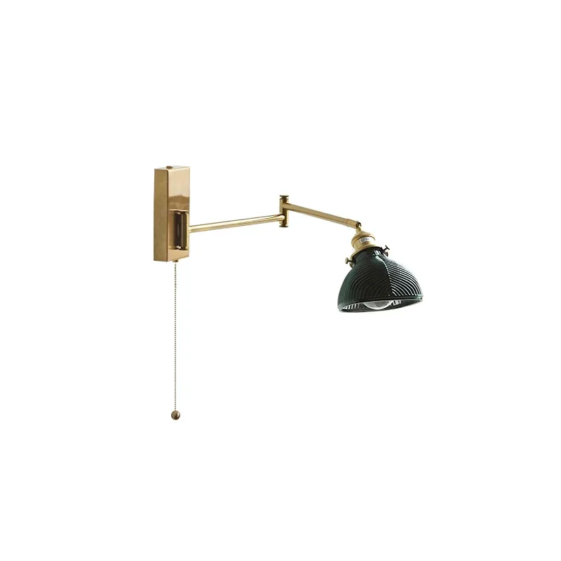 Clear Glass Copper LED Wall Lights Fixtures Pull Chain Switch Plug In Walnut Wood Canopy Bedroom Living Room Beside Lamp