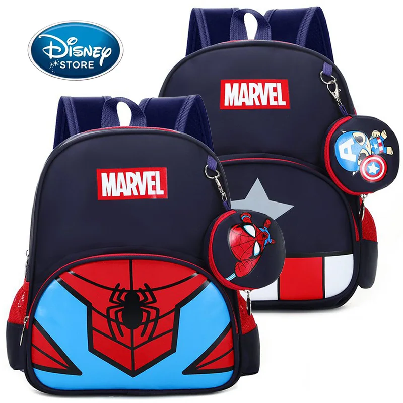 Disney Children Schoolbag Boys Cartoon Kindergarten Bookbags Kids Backpacks 4-13 Year With Key Bag Spiderman Iron Man Bookbag