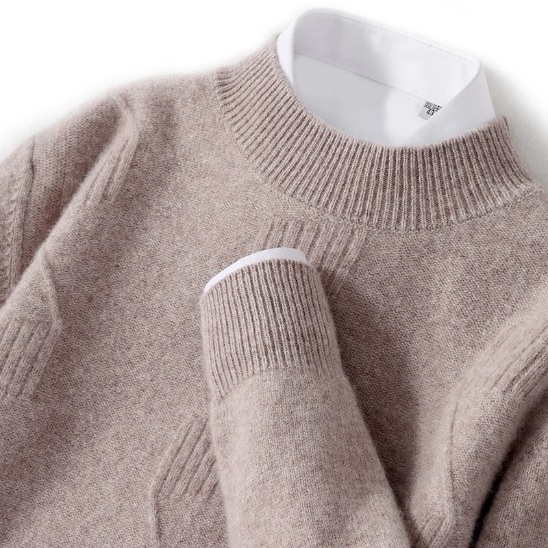 Men's Knitted  Sweater, Autumn /Winter New Thickened  Warm Wool sweater, Semi high neck, Musical Note Jacquard Casual  Loose Top