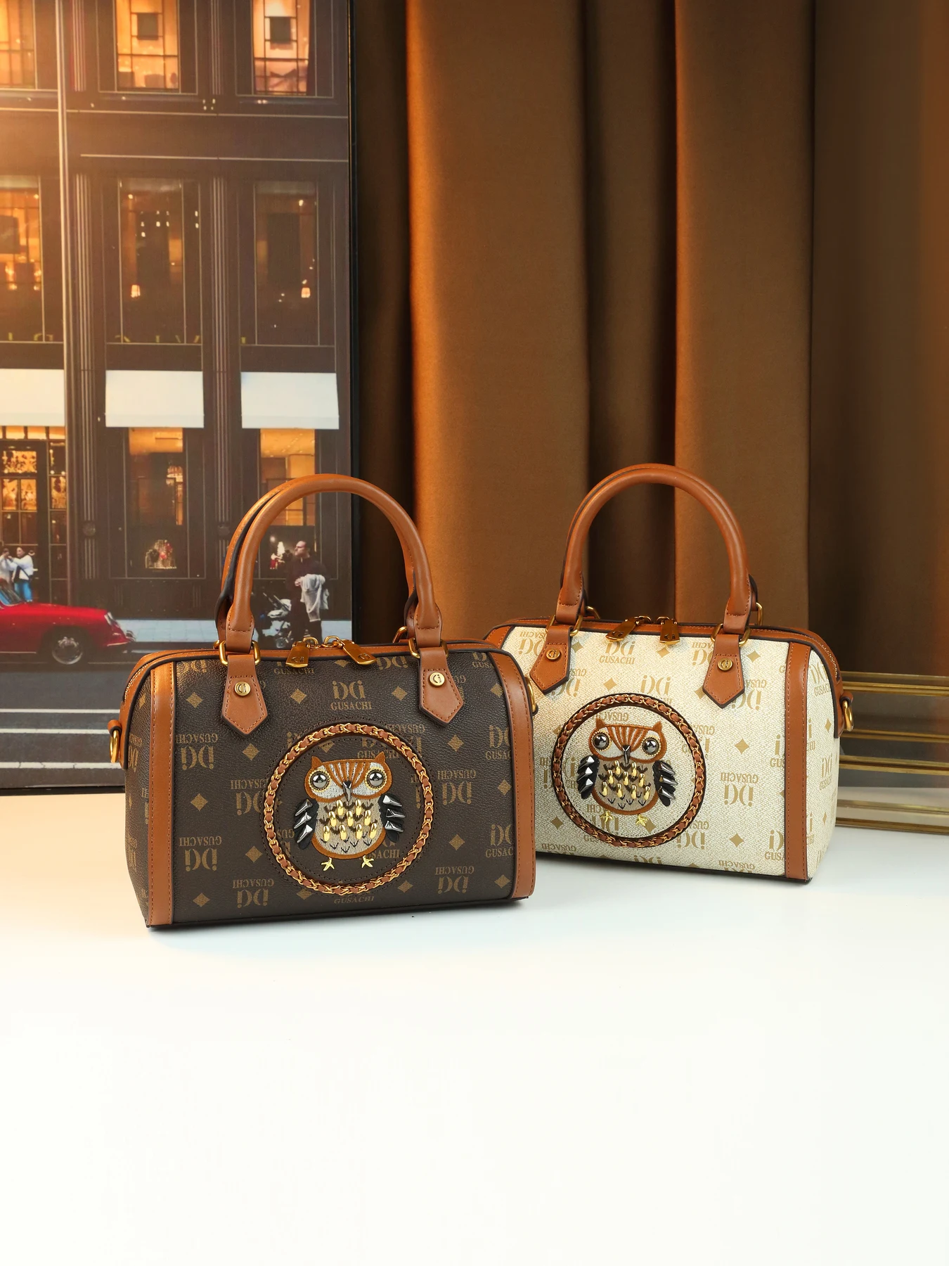 

Fashion retro owl pattern rivet design pillow bag American women's letter print handbag