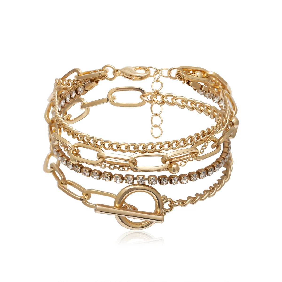 Bracelet Chunky Chain Multilayer Beaded Geometric Zircon Punk Vintage Gold Tone Durable Casual Jewelry Gift for Women