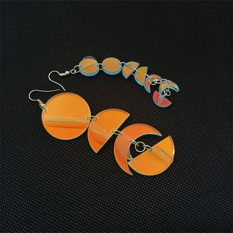 KUGUYS Iridescent Color Moon Round Long Earrings for Women Girls Geometric Trendy Acrylic Party Everyday Jewelry Accessories