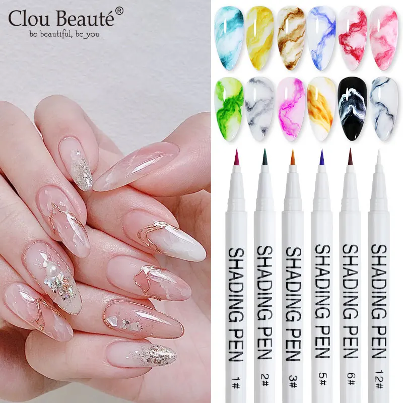 Clou Beaute Nail Blooming Shading Pen 15 Colors Watercolor Soak Off Marble Graffiti UV LED Smoke Effect Waterproof Manicure Tool