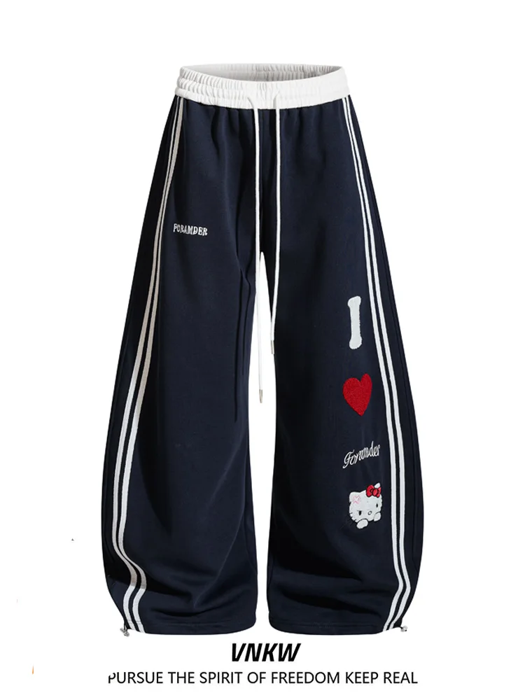 

Американские ретро-брюки с принтом в виде сердца, спортивные повседневные брюки для мужчин и женщин, осенне-зимние, свободные, для уличных танцев, широкие, в пол