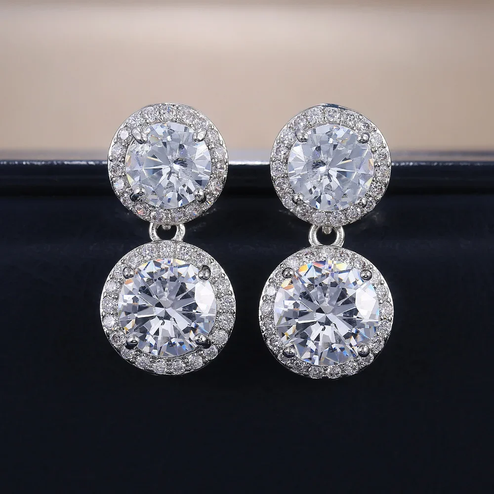 5ct moissanite earrings GRA certification 925 sterling silver double circular cut halo earrings female