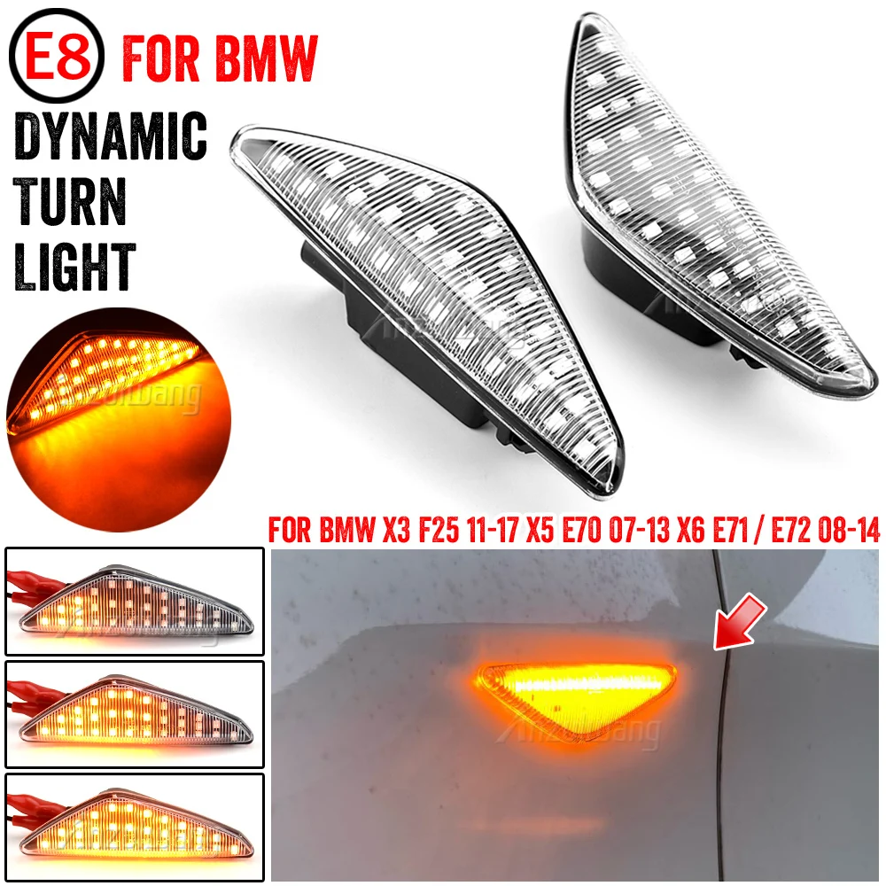 

2pcs Flowing Turn Signal Light Dynamic LED Side Marker Side Indicator For BMW X5 E70 X6 E71 E72 X3 F25