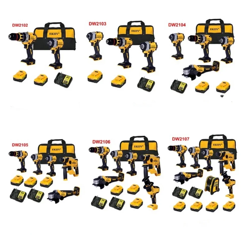 

EKIIV wholesale cordless power tool set cordless drill combo kit 12 piece cordless electric multi-function combination kit