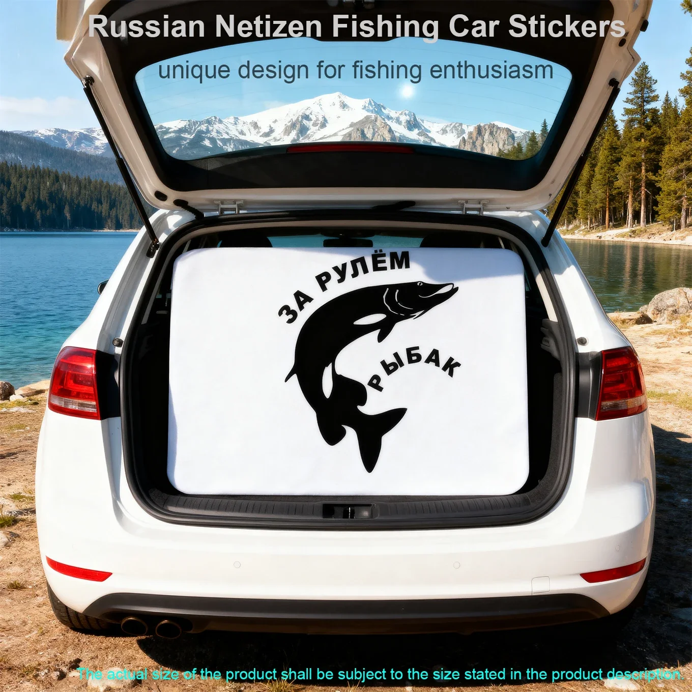 Russian Car Sticker Decals Shark Fisherman Design Waterproof Auto Body Window Tail Decor Easy Install Exterior Accessories