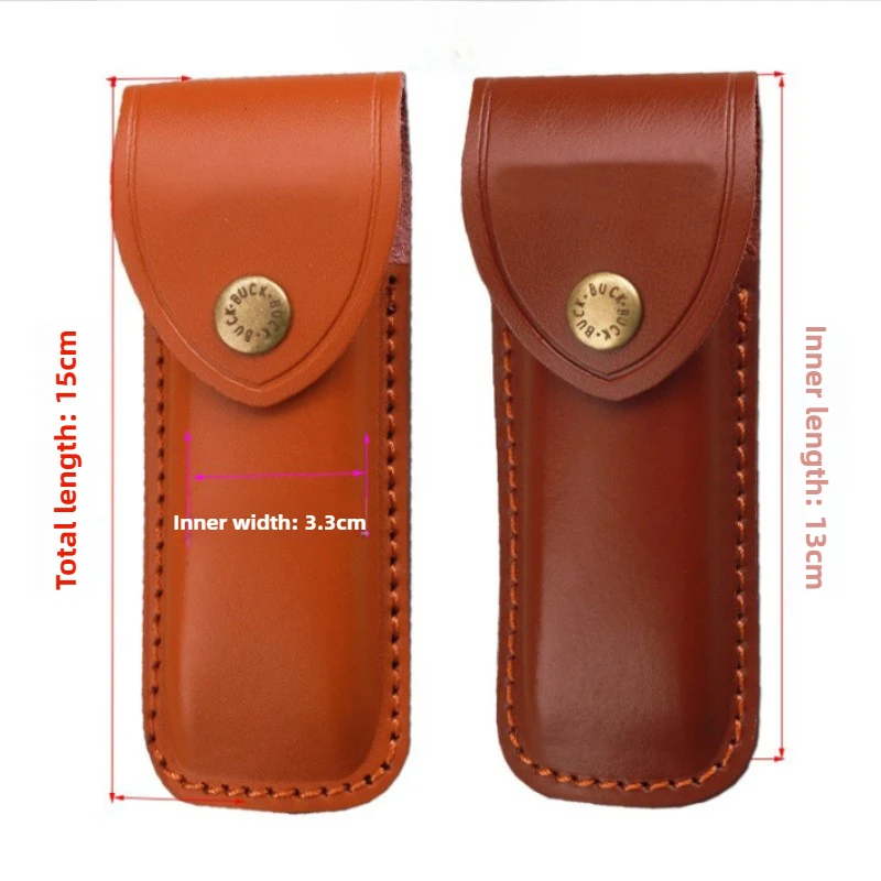 Genuine Cowhide Leather Knife Sheath, Snap‑Button Closure Durable Protective Holster Cover for Folding Knives Tool Accessory