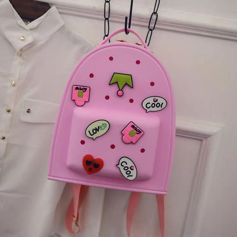 Mochila de silicona con correas ajustables de dibujos animados para niñas, morral escolar suave con cremallera, resistente al agua