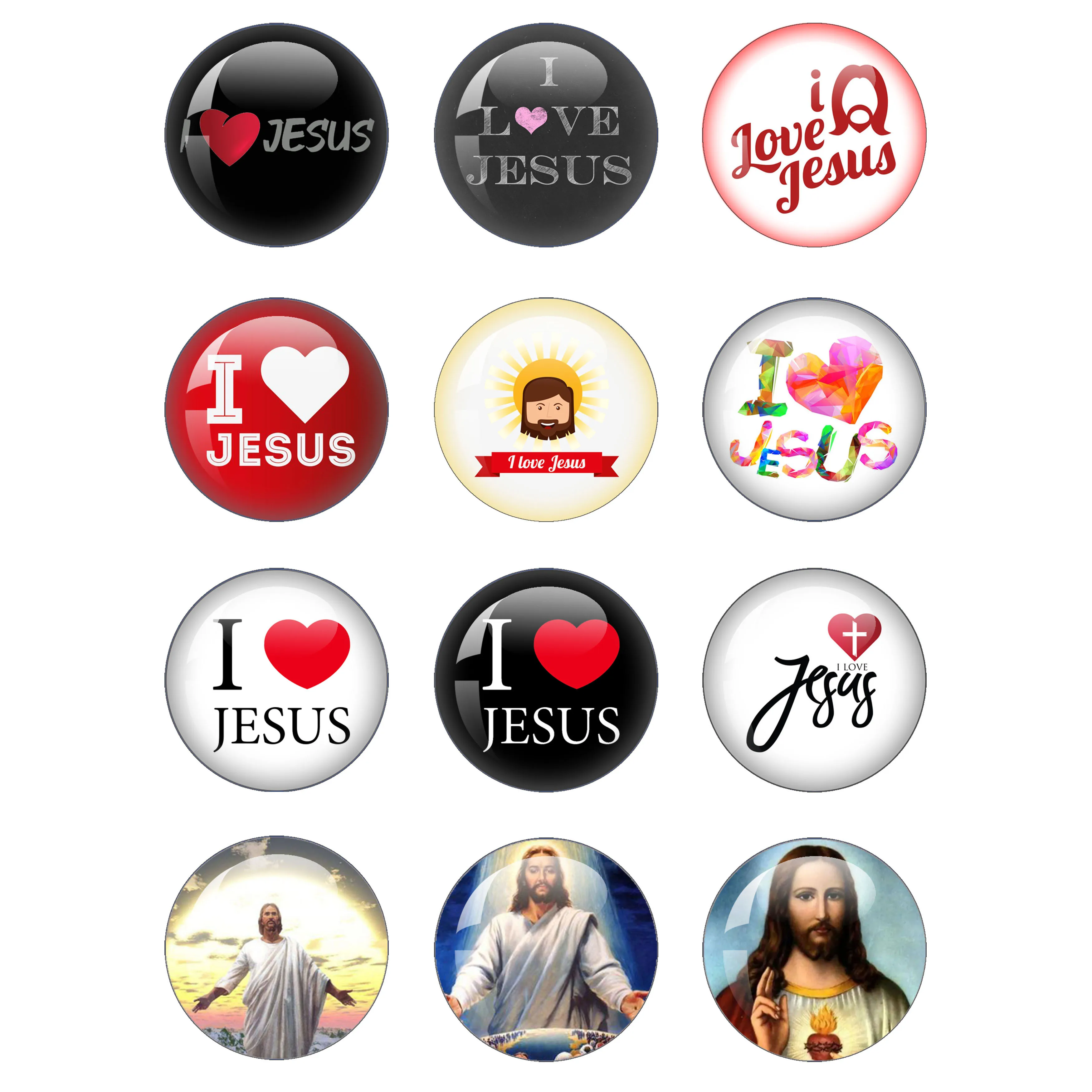 I Love Jesus Symbol Pattern Glass Cabochon 12mm-40mm Round Photo Glass Cabochon Demo Flat Back Making risultati