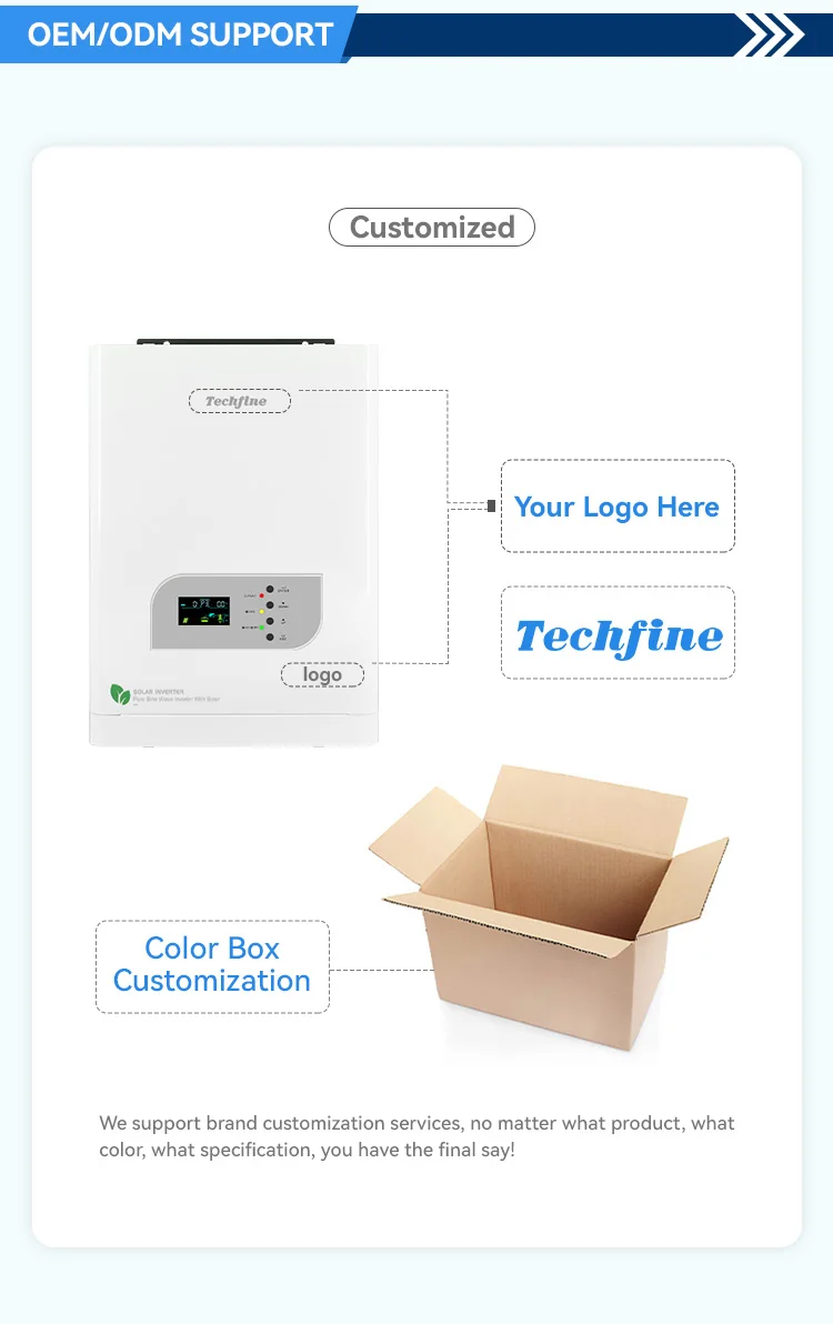 Techfine off Grid Inverter Surya Frekuensi Rendah Inverter 3kva 2.4kw dengan 60a Mppt untuk Sistem Energi Surya