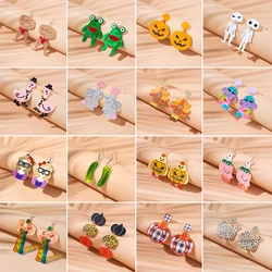 YAOLOGE New Cute Cartoon Frog Rabbit Turkey Pumpkin Alien Animal Plant Acrylic Pendant Earrings Fashion Trend Women's Jewelry