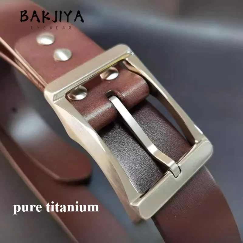 

BAKJIYA 2026 Durable Rustproof Anti Allergy Pure Titanium Buckle 38mm Men Belt Leather Pin Buckles Casual Suit Jeans Waist Band