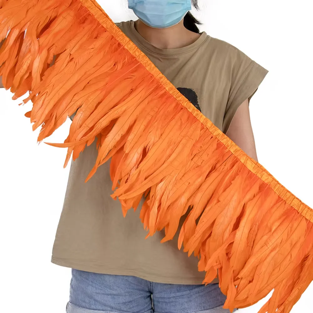 Plumas de cola de faisán de gallo naranja, 25-30cm, adorno de flecos para manualidades, ropa de fiesta de Carnaval, disfraz, cinta de penacho, decoración, 10M