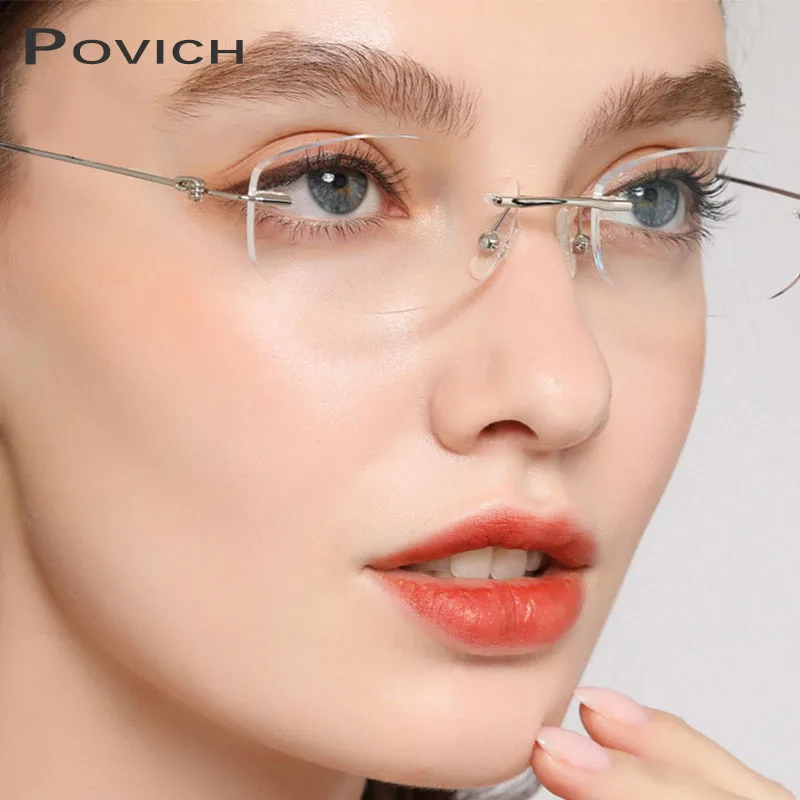 

POVICH Women Rimless Glasses Frame No Screws Design Oval Silver Gold Eyewear Ultra Light Optics