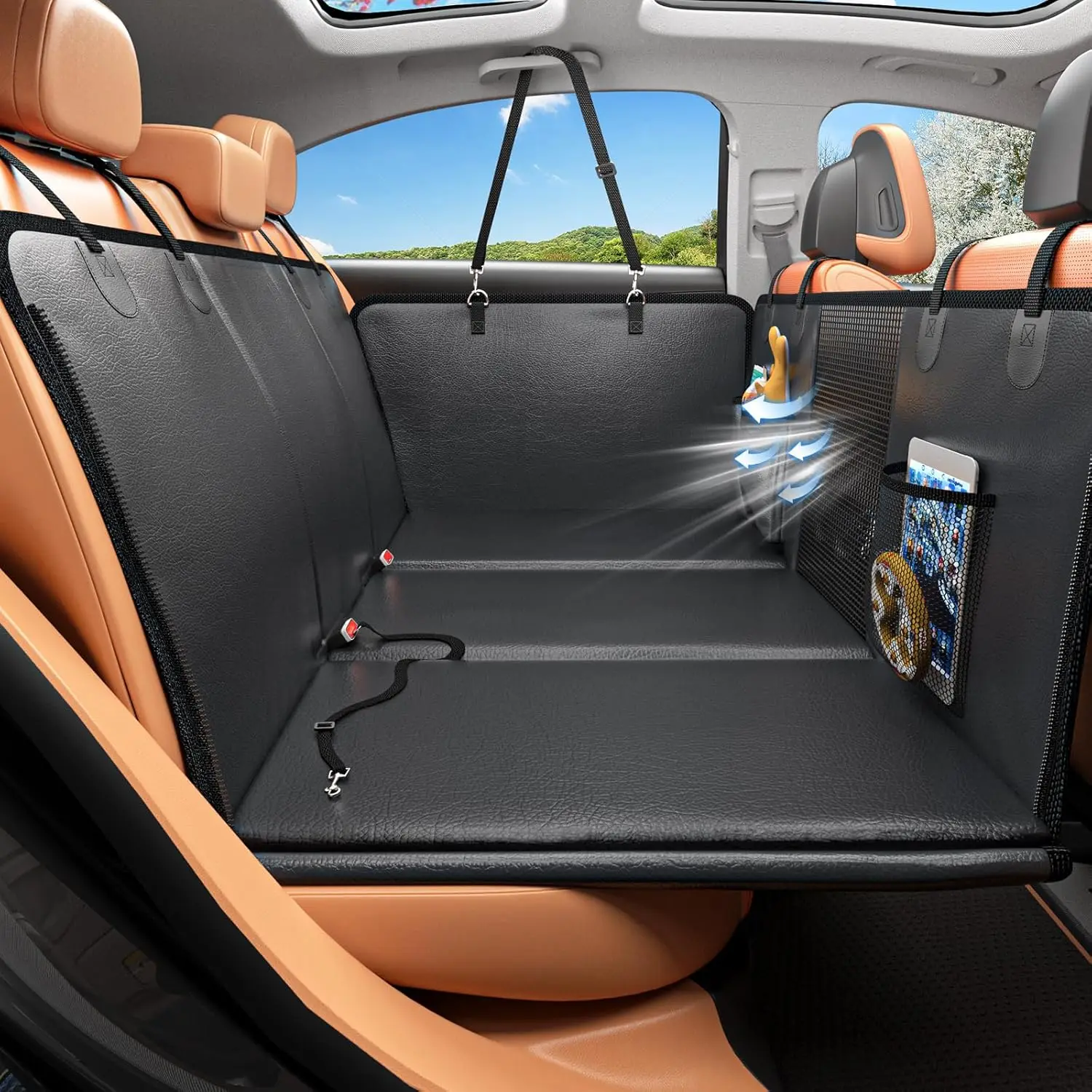 

Durable Dog Car Seat Cover with Hard Bottom, Waterproof & Anti-Slip for Back Seat, Holds 400 lbs