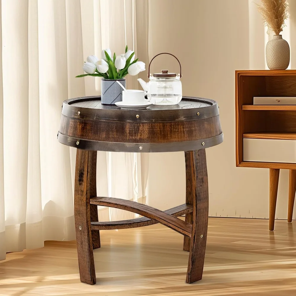 

Round Wood Barrel Side Table, Handcrafted Oak Barrel Decor Furniture for Living Room
