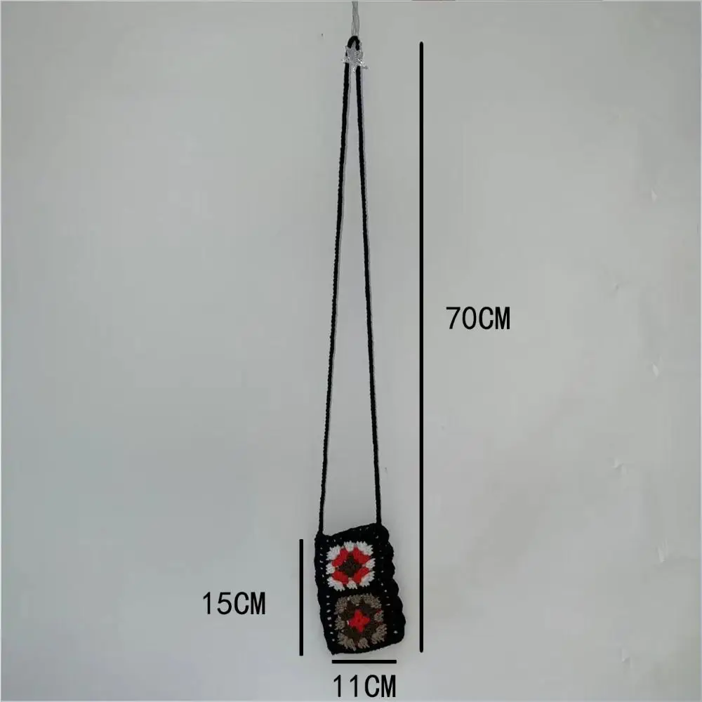Mała ręcznie tkana torba damska w stylu etnicznym torba na telefon komórkowy dziergana torba na ramię kontrastowa kolorowa szydełkowa torba