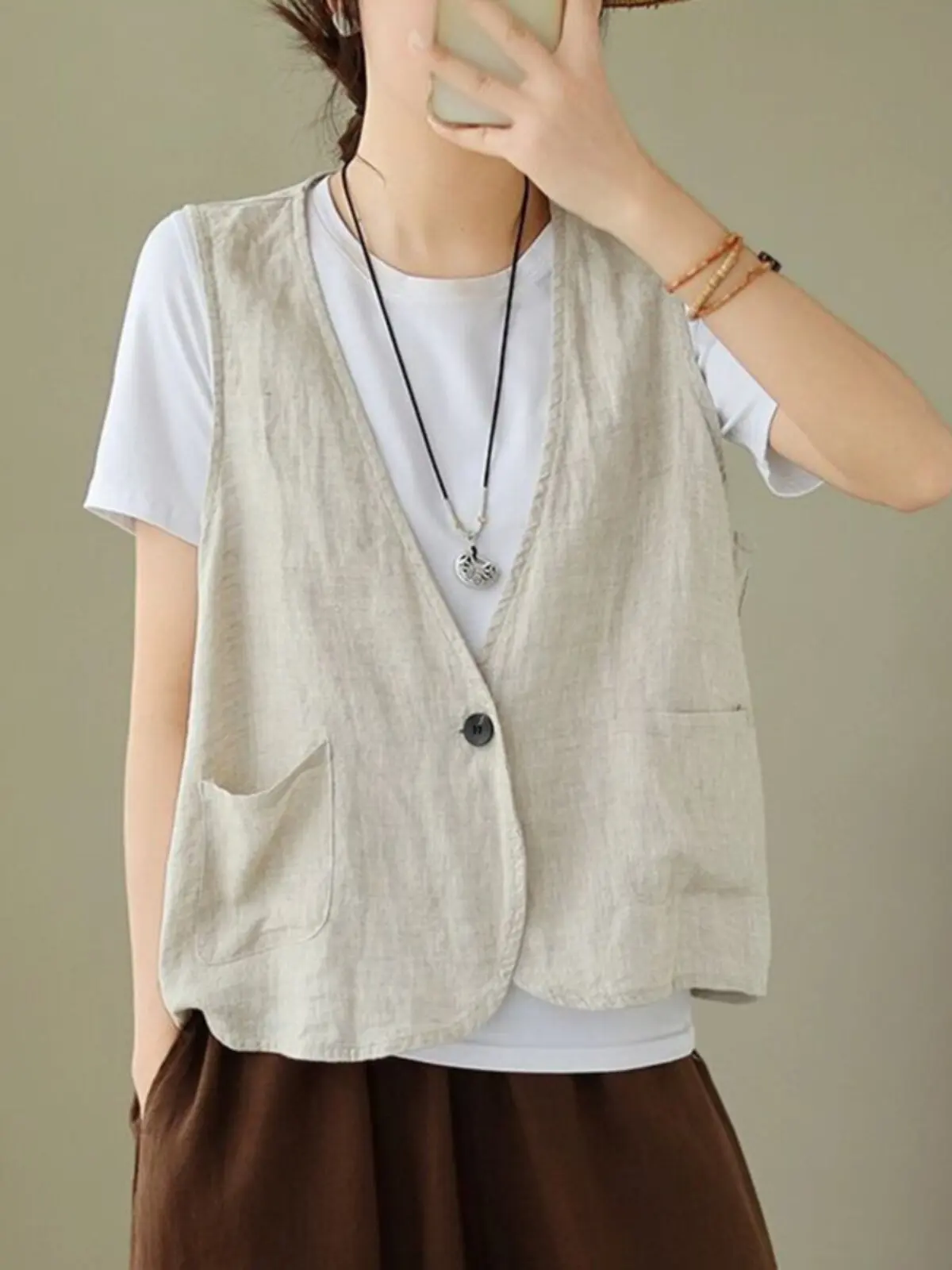 Loose Fit Linen Sleeveless Vest Thin Outerwear Commute Style Sun Protection Women's Fashion Summer Breathable Casual Top