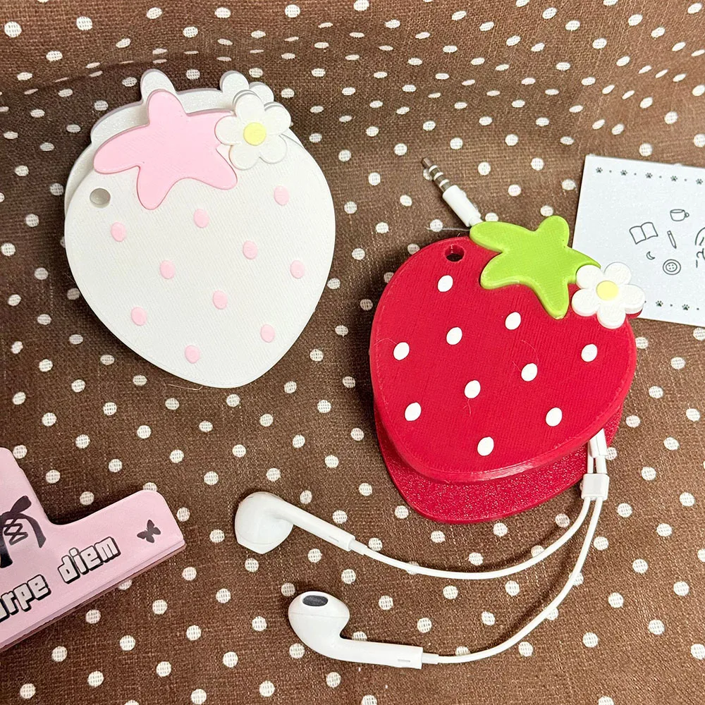 3D Printed Strawberry Shaped Cable Organizer, Portable Earbud Cord Winder, Protective Storage Case for Wired Headphones