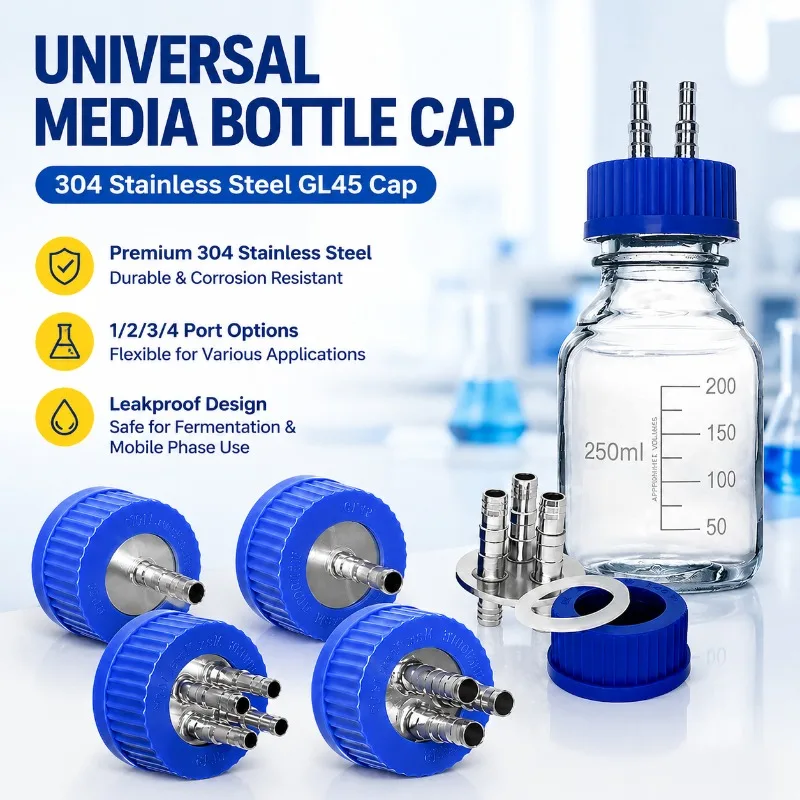 304 Stainless Steel Feeding Closure GL45 Fermenter Lid Single Dual Triple Quad Channel Solvent Sealing Transfer Labware Supply