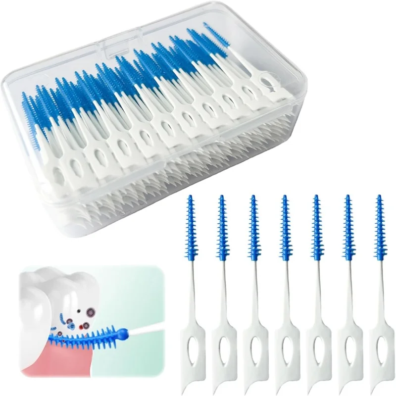 200 Pcs/Box Silicone Interdental Brushes Super Soft Dental Floss Toothpick Brush Between Teeth With Thread Oral Cleaning Tools