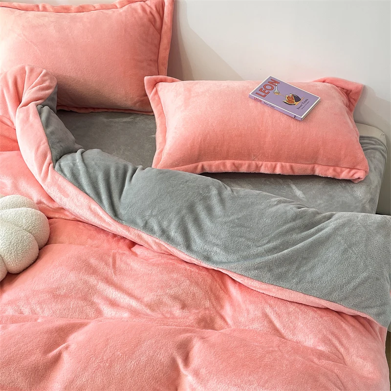 Solid Color Flannel Duvet Cover Winter Warm Velvet Quilt Cover Dual-sided Comfortable Comforter Case Exclude Comforter Core