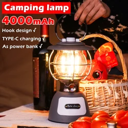 4000mAh Portable Camping Lantern Vintage kerosene Lamp Tent Light Festival Decor For Outdoor Emergency Home Power Outages Indoor