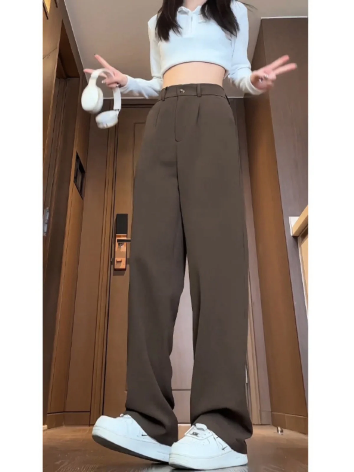 

High Waist Ice Silk Men's Casual Pants Summer Thin Straight Leg Trousers Faionable Design Casual Sle Polyester Fiber