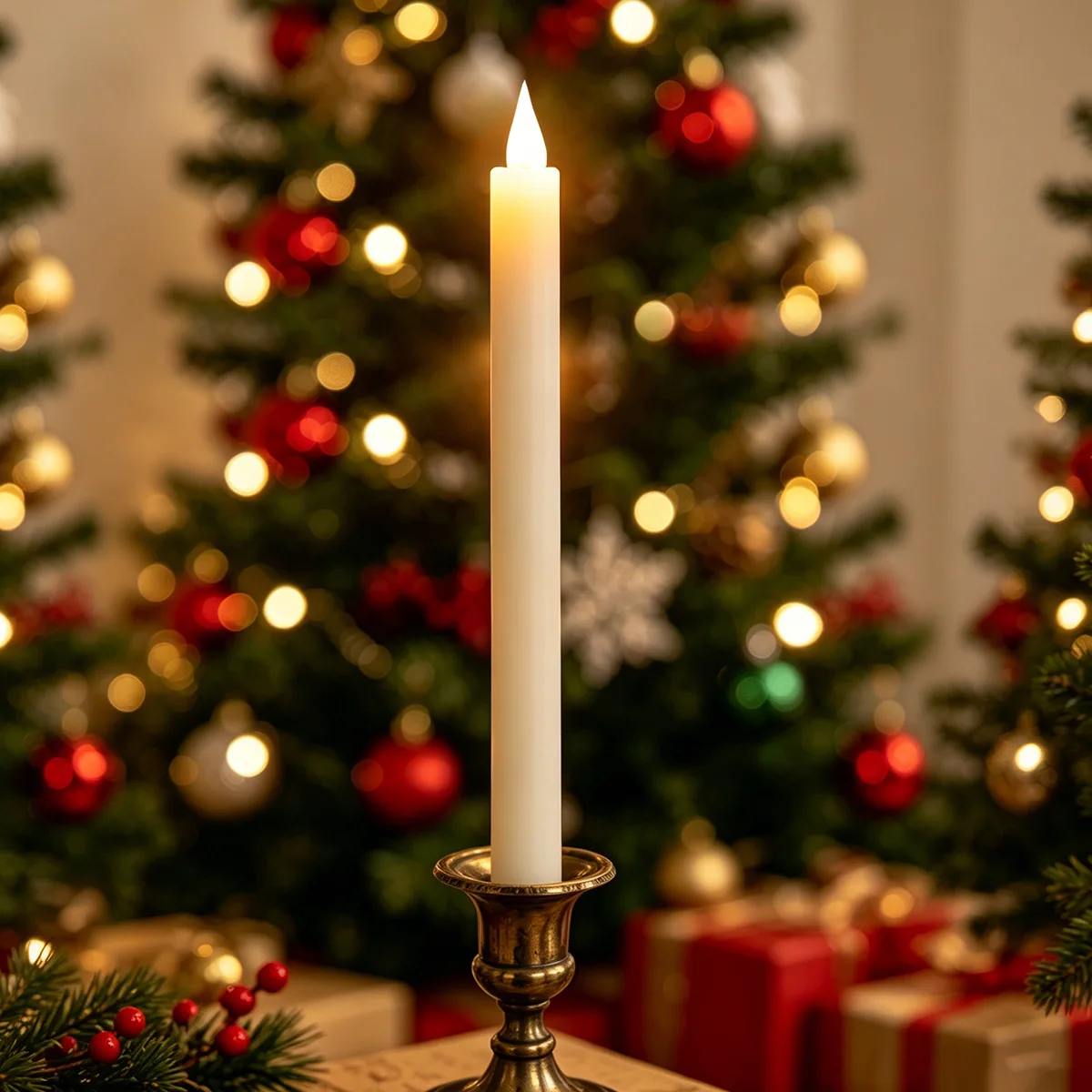 Rechargeable LED Wave Mouth Candles Lights Flameless Battery Powered Long-pole Electronic Candle Wedding Festival Party DIY Deco