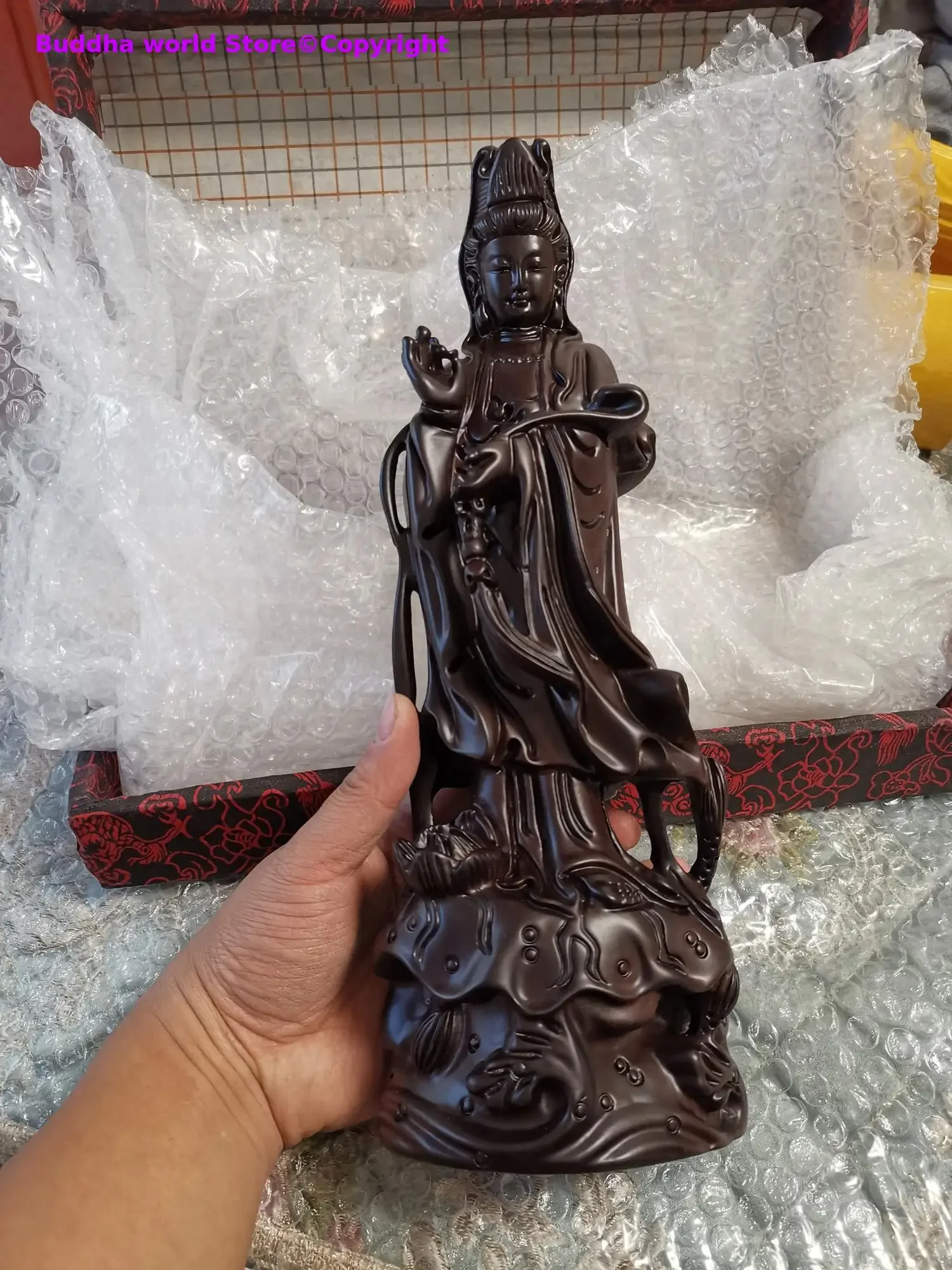 

30CM Large Southeast Asia HOME Family TOP Spiritual Guanyin Buddha God bless safe good luck Rosewood Handmade carving art statue