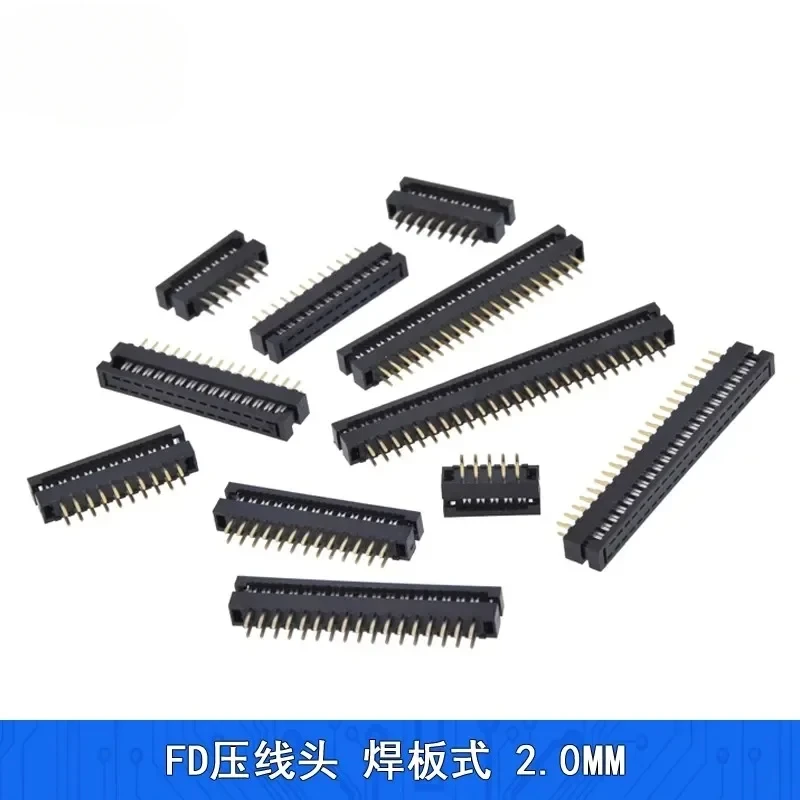 Conector de Transição Macho IDC de 5 Peças, Passo de 2mm, 2.0mm, com 10, 14, 16, 20, 24, 26, 30, 34, 40, 44, 50 Pinos para Cabo Flat Ribbon de 1.0mm