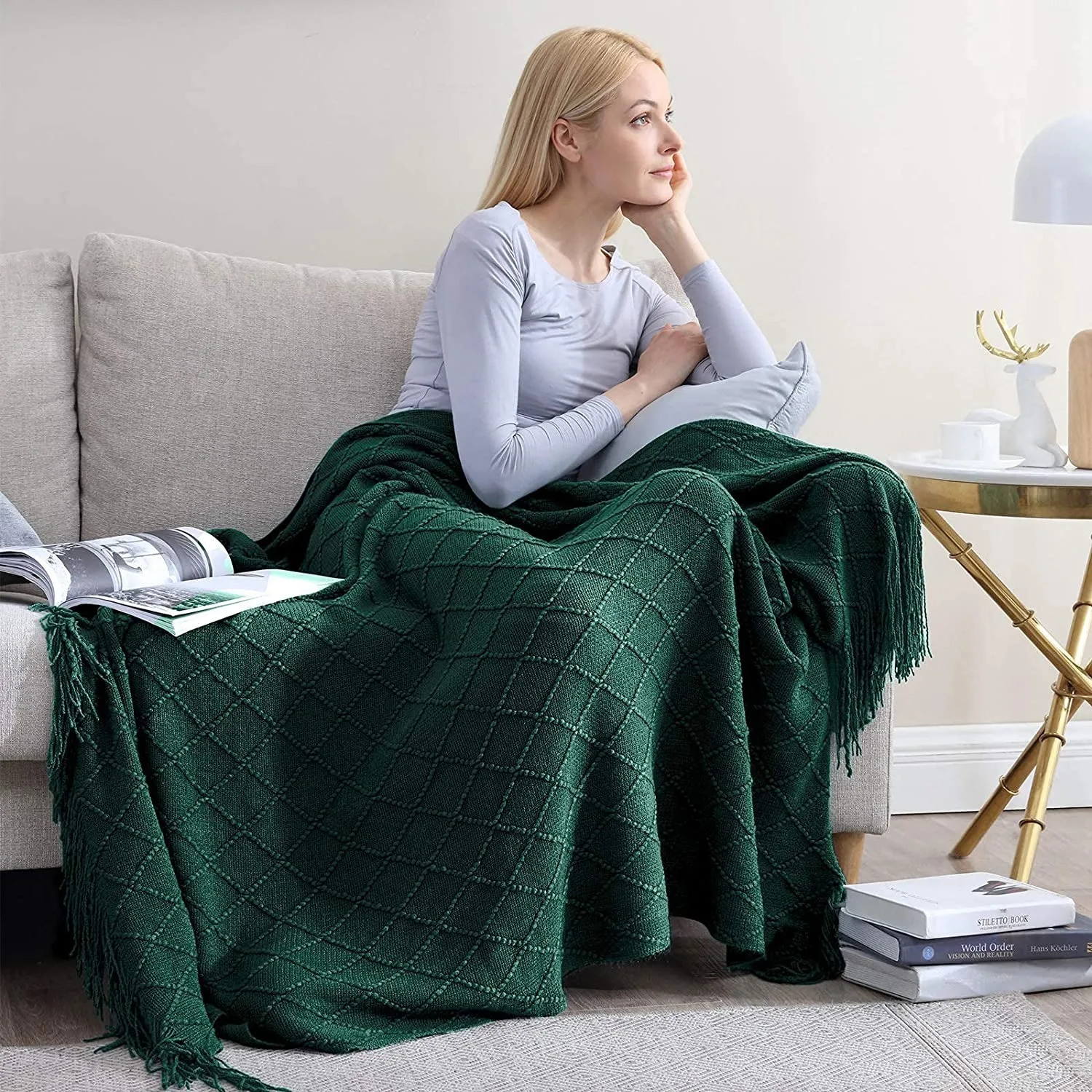 Świąteczne zielone koce Duży dzianinowy frędzel do łóżka Krzesło Sofa Kanapa Pokrowiec na cały sezon Koc Home Decor Miękki Wygodny — zdjęcie 6