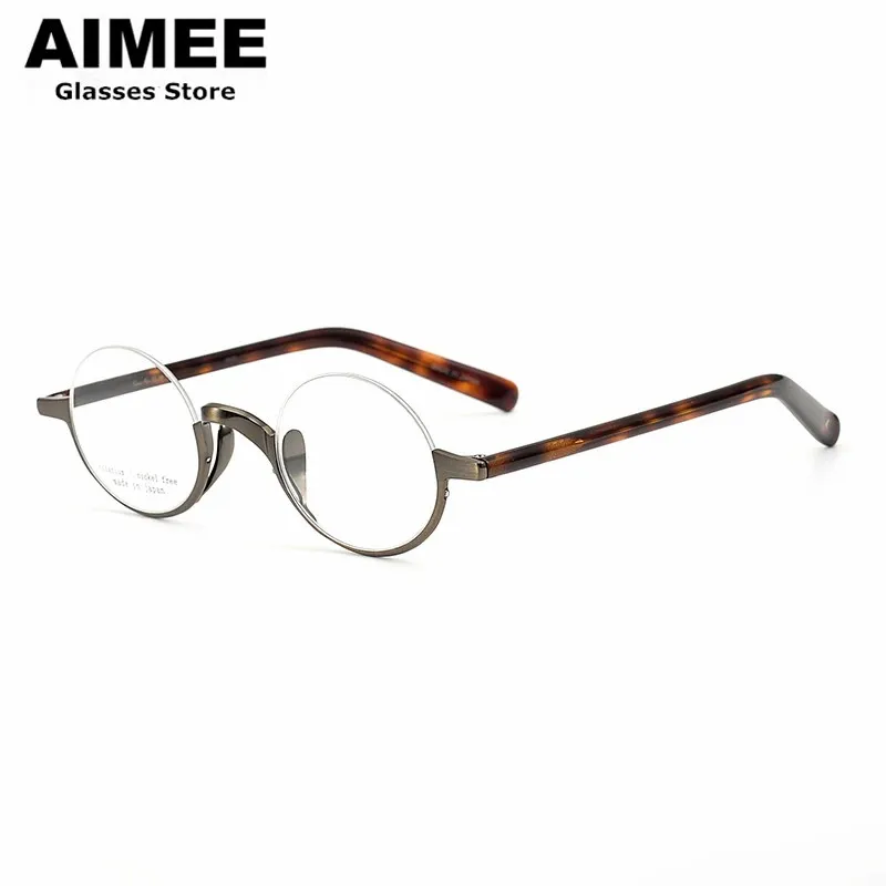 Japanese Handmade Pure Titanium Ultralight Glasses Frames Men\'s Half-Rim Retro Round Optical Eyeglasses Women Myopia Spectacles